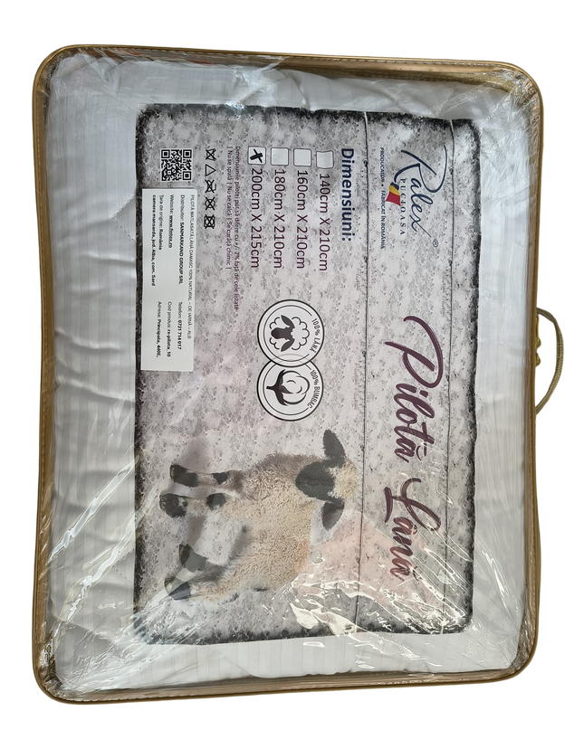 PILOTĂ MATLASATĂ LÂNĂ DAMASC 100% NATURAL – DE IARNĂ – 200 cm x 215 cm - ALB