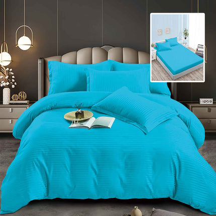 Lenjerie de pat damasc, din 6 piese, cu cearsaf cu elastic, 6DPH23, Baby Blue