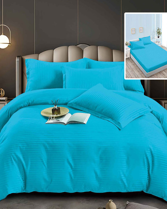 Lenjerie de pat damasc, din 6 piese, cu cearsaf cu elastic, 6DPH23, Baby Blue