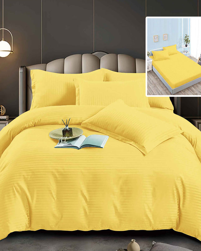 Lenjerie de pat damasc, din 6 piese, cu cearsaf cu elastic, 6DPH29, Bumblebee