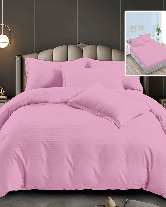 Lenjerie de pat damasc, din 6 piese, cu cearsaf cu elastic, 6DPH46, Baby Pink
