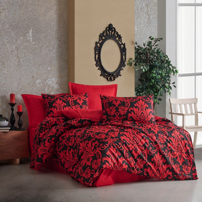 Lenjerie de pat deluxe, din bumbac ranforce 100%, model "Evelynn", cu imprimeu, din 4 piese