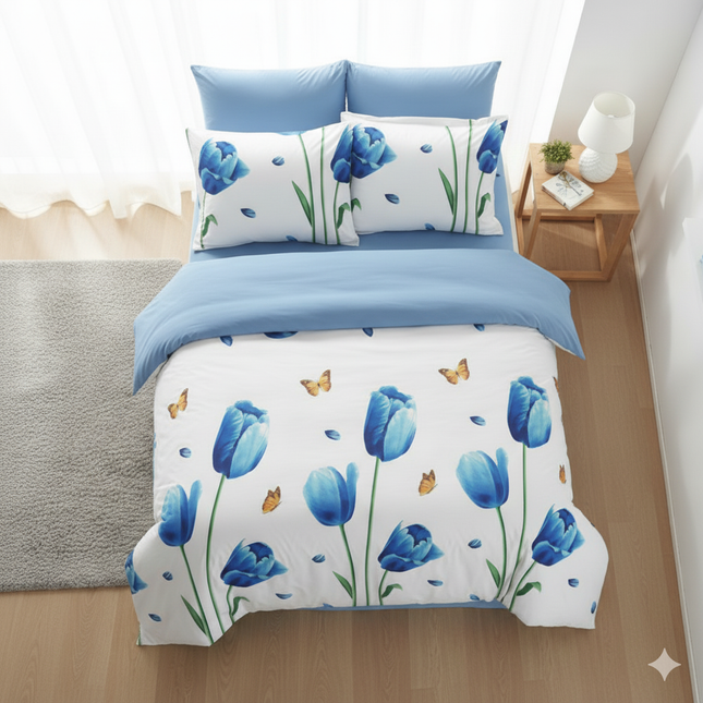 Lenjerie de pat deluxe, din bumbac ranforce 100%, model "Lorraine", cu imprimeu, din 4 piese
