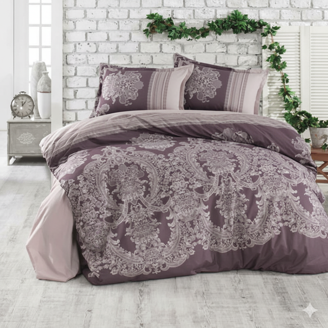 Lenjerie de pat, din bumbac ranforce 100%, model "Toscana", cu imprimeu, din 4 piese, Double Size (două persoane)