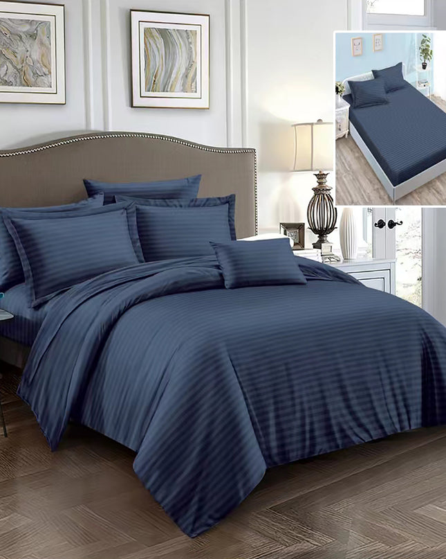 Lenjerie de pat damasc, din 6 piese, cu cearsaf cu elastic, 6DPH3, Navy Blue