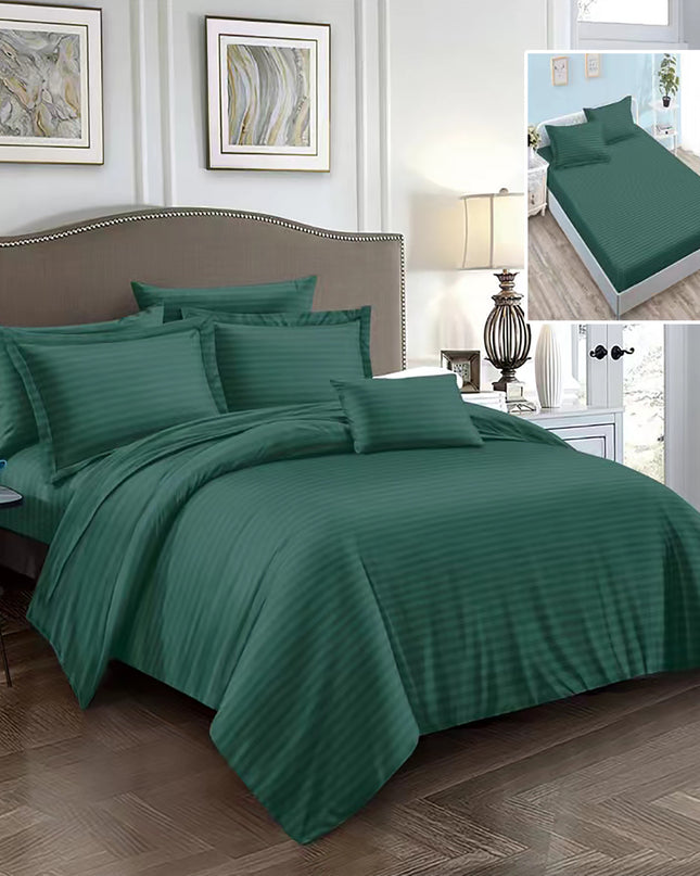 Lenjerie de pat damasc, din 6 piese, cu cearsaf cu elastic, 6DPH6, Verde