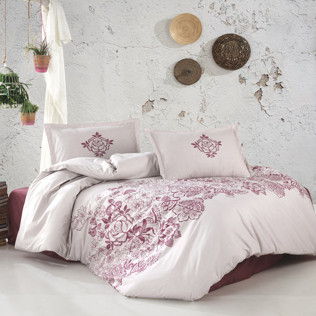 Lenjerie de pat, din bumbac ranforce 100%, model "Venezia", cu imprimeu, din 4 piese, Double Size (două persoane)