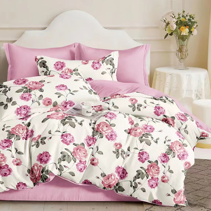 Lenjerie de pat percalle imprimat, bumbac 100%, King Size, din 6 piese cu husa, cearceaf cu elastic (PRC161)