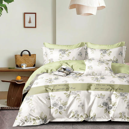 Lenjerie de pat percalle imprimat, bumbac 100%, King Size, din 6 piese cu husa, cearceaf cu elastic (PRC178)