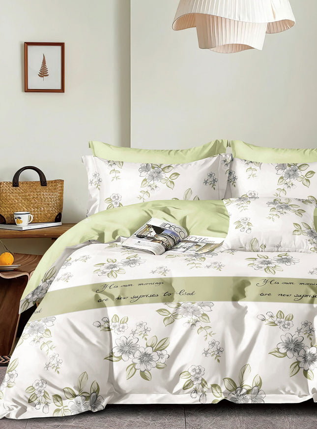 Lenjerie de pat percalle imprimat, bumbac 100%, King Size, din 6 piese cu husa, cearceaf cu elastic (PRC178)