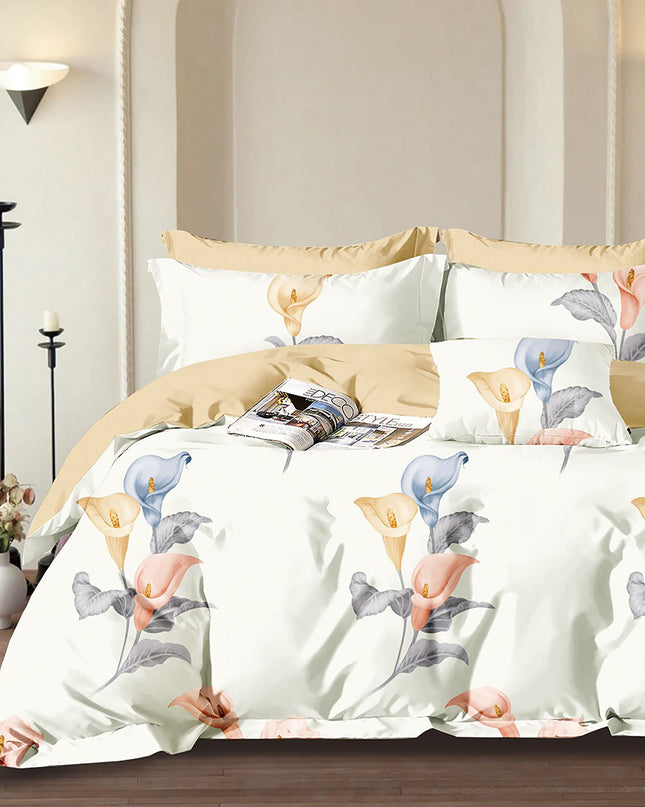 Lenjerie de pat percalle imprimat, bumbac 100%, King Size, din 4 piese (PRC180)