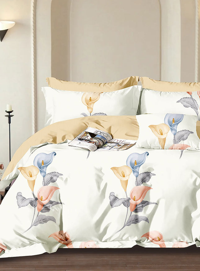 Lenjerie de pat percalle imprimat, bumbac 100%, King Size, din 4 piese (PRC180)