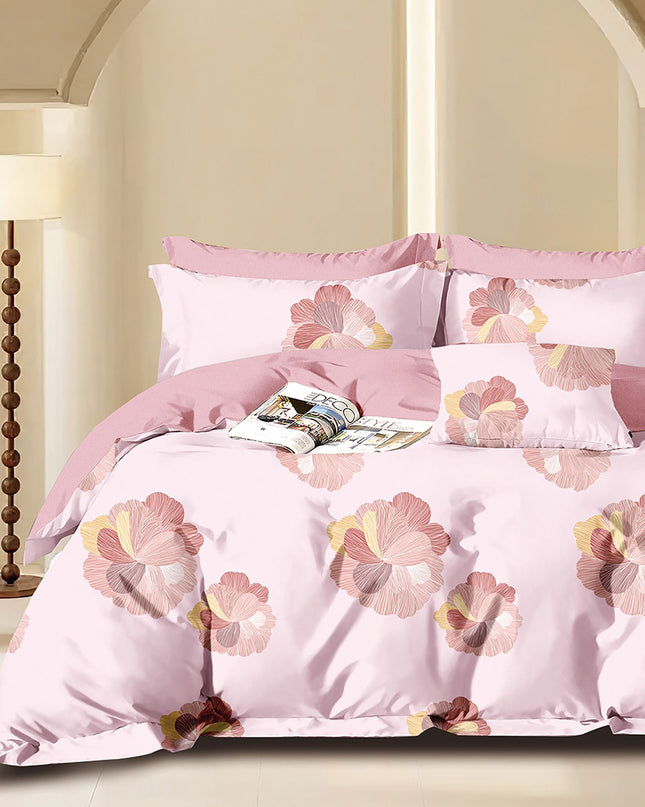 Lenjerie de pat percalle imprimat, bumbac 100%, King Size, din 6 piese cu husa, cearceaf cu elastic (PRC183)