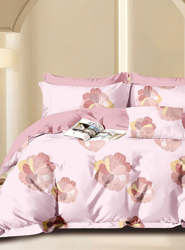 Lenjerie de pat percalle imprimat, bumbac 100%, King Size, din 6 piese cu husa, cearceaf cu elastic (PRC183)