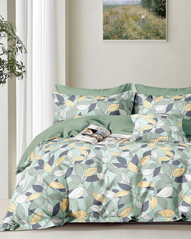 Lenjerie de pat percalle imprimat, bumbac 100%, King Size, din 6 piese cu husa, cearceaf cu elastic (PRC186)