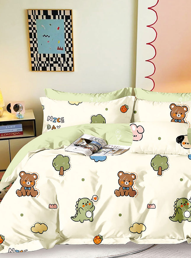 Lenjerie de pat percalle imprimat, bumbac 100%, pentru o persoana, din 3 piese (PRC200)