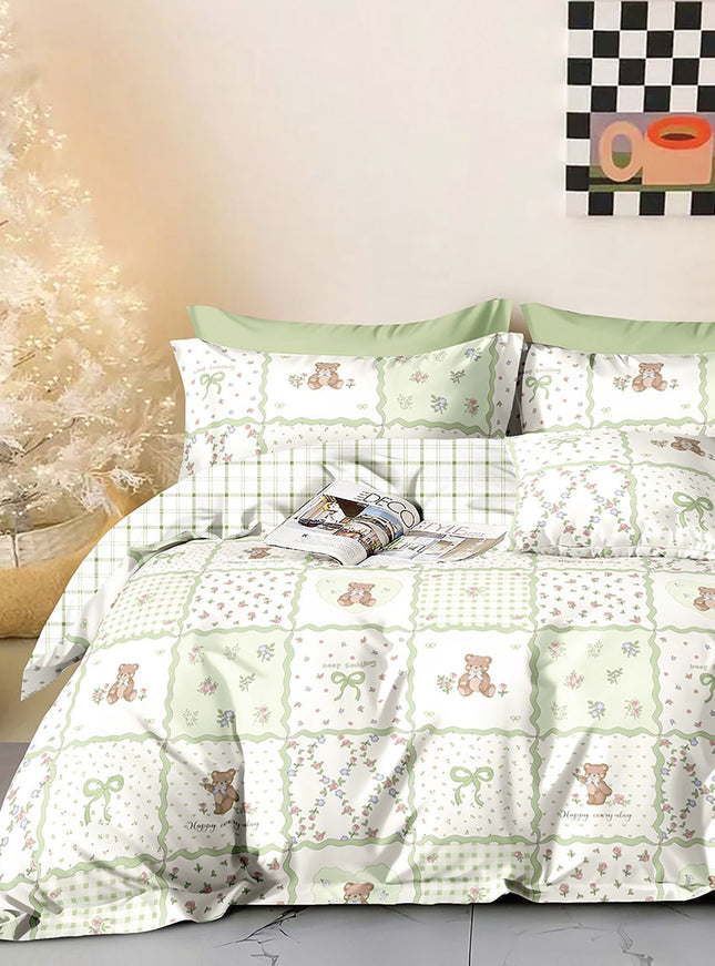 Lenjerie de pat percalle imprimat, bumbac 100%, pentru o persoana, din 3 piese (PRC202)