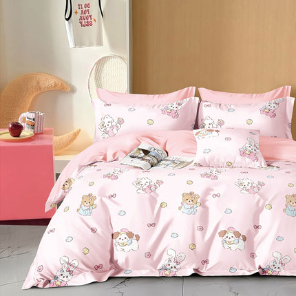 Lenjerie de pat percalle imprimat, bumbac 100%, King Size, din 6 piese cu husa, cearceaf cu elastic (PRC203)