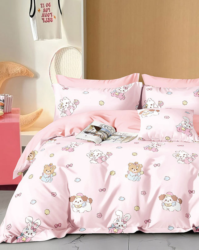 Lenjerie de pat percalle imprimat, bumbac 100%, King Size, din 6 piese cu husa, cearceaf cu elastic (PRC203)