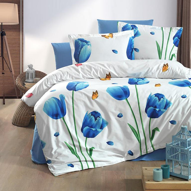 Lenjerie de pat deluxe, din bumbac ranforce 100%, model "Lorraine", cu imprimeu, din 4 piese
