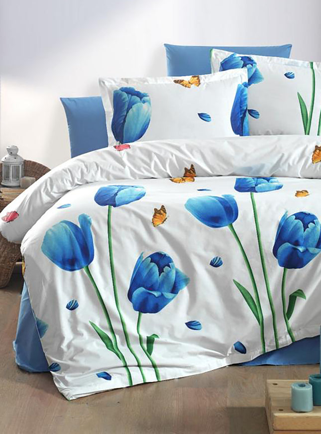 Lenjerie de pat deluxe, din bumbac ranforce 100%, model "Lorraine", cu imprimeu, din 4 piese