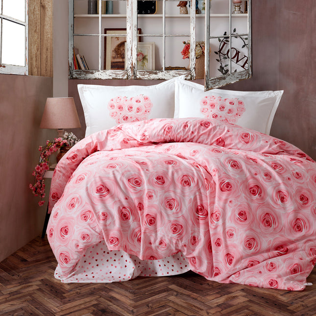 Lenjerie de pat deluxe, din bumbac ranforce 100%, model "Lavinia", cu imprimeu, din 4 piese