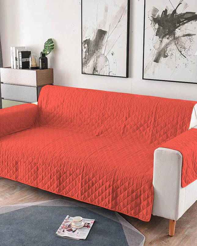 Cuvertura matlasata pentru canapele, 3 locuri, cu doua fete, Coral, 100% poliester (microfibra)