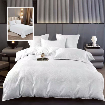 Lenjerie de pat Jaquard, din 6 piese, King Size, cutie cadou, 70% bumbac, 30% policoton, Alb