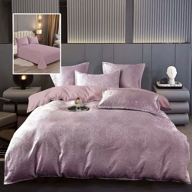 Lenjerie de pat deluxe, din bumbac si policoton, model "Sabina", cu imprimeu, din 6 piese
