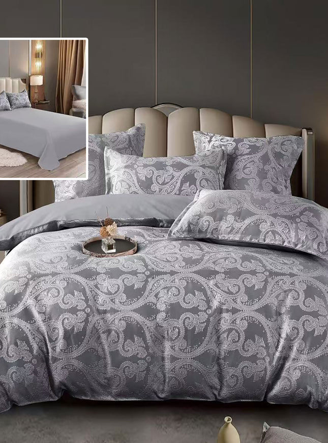 Lenjerie de pat deluxe, Jaquard, din 70% bumbac si 30% policoton, cu imprimeu, din 6 piese