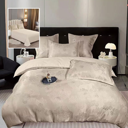 Lenjerie de pat Jaquard, din 6 piese, King Size, cutie cadou, 70% bumbac, 30% policoton, Auriu