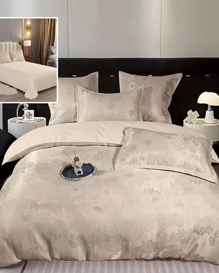 Lenjerie de pat Jaquard, din 6 piese, King Size, cutie cadou, 70% bumbac, 30% policoton, Auriu