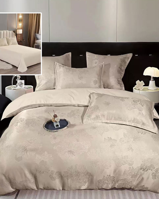 Lenjerie de pat Jaquard, din 6 piese, King Size, cutie cadou, 70% bumbac, 30% policoton, Auriu