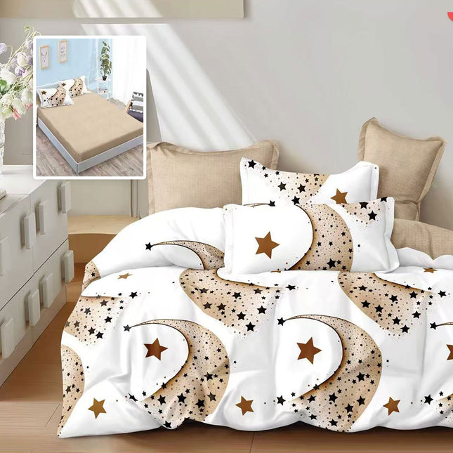 Lenjerie de pat, din bumbac finet, model "Giulietta", cu imprimeu, din 6 piese cu husă, cearceaf cu elastic